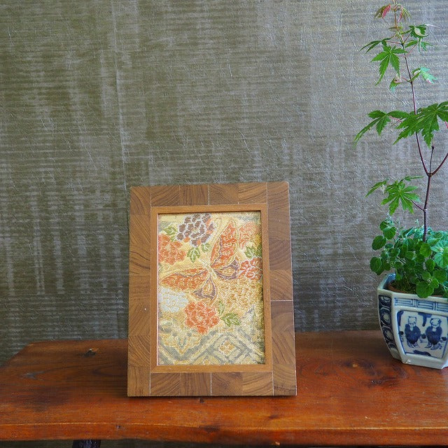 0023 Frame art 【Flower and butterfly pattern】 Woven pattern obi  Remake Handmade Interior / japanese kimono