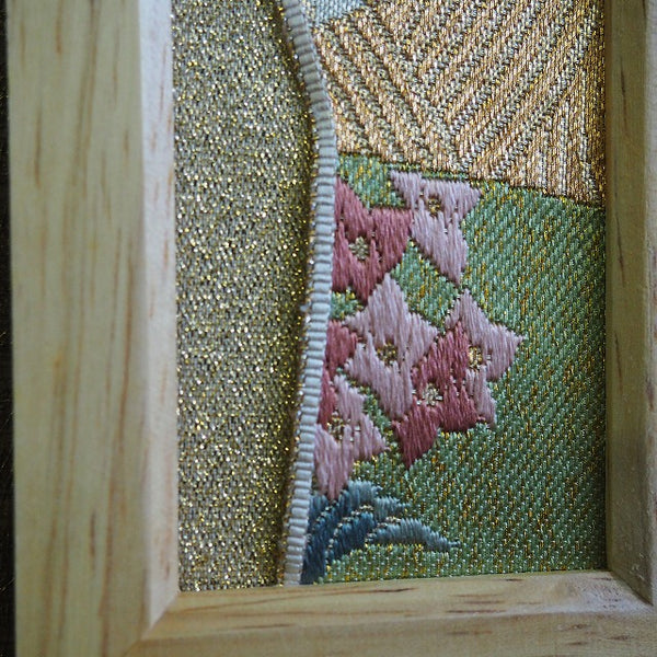 0027　Frame art 【Flowers that color the four seasons】 Woven pattern obi Remake Handmade Interior /japanese kimono obi