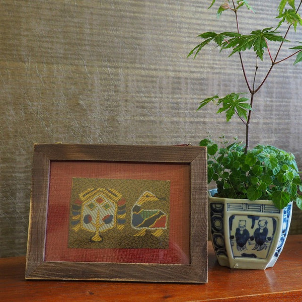 0033　Frame Art 【Ancient murals 2】/ hand woven Hand-dyed Kimono Remake Handmade Interior