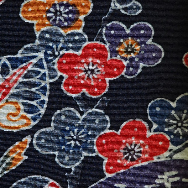 0038　Frame art 【Ryukyu Bingata Cherry blossoms, hollyhock, paulownia and bird motif】/ Hand-dyed Kimono Remake Handmade Interior