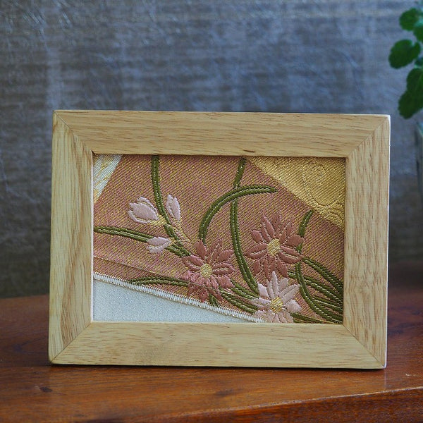 0044　Frame art 【floral motif pattern】Woven pattern obi Remake Handmade Interior