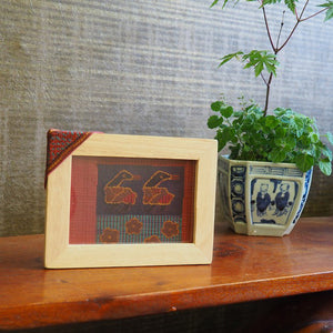 0049　Frame art 【Bird design】Woven pattern obi Remake Handmade Interior