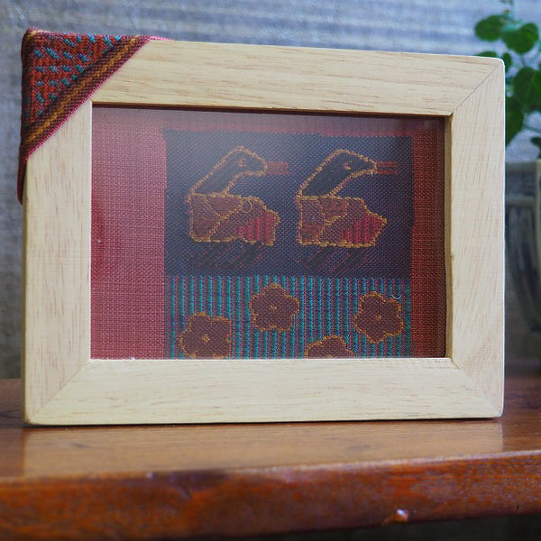 0049　Frame art 【Bird design】Woven pattern obi Remake Handmade Interior