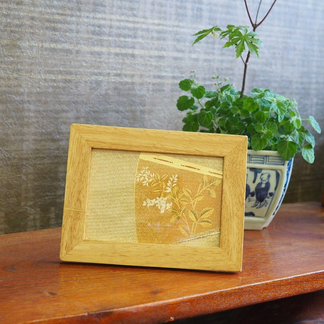 0049　Frame art 【Flower pattern】Woven pattern obi Remake Handmade Interior