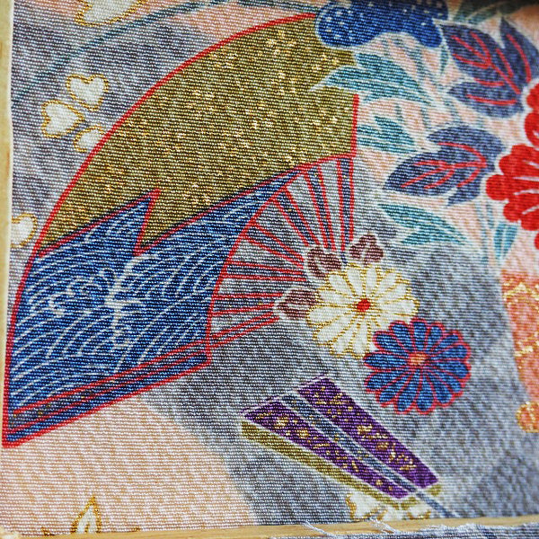 0050　Frame art 【Flowing water chrysanthemum pattern and bird pattern】 Hand-dyed Kimono Remake Handmade Interior