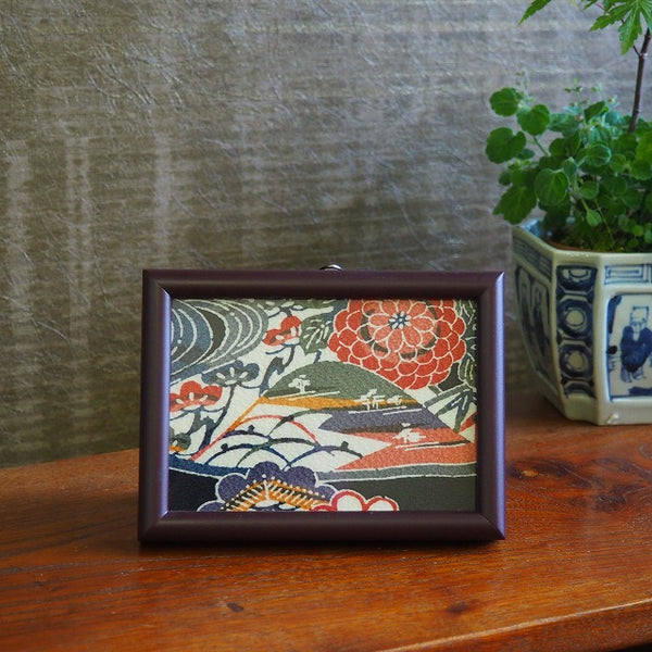 0051　Frame art 【Ryukyu Bingata Flowing water chrysanthemum pattern and bird pattern】 Hand-dyed Kimono Remake Handmade Interior