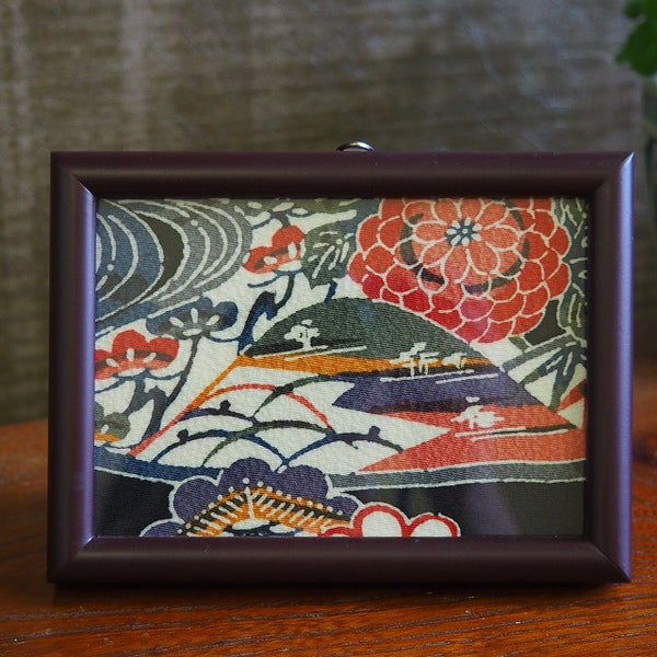 0051　Frame art 【Ryukyu Bingata Flowing water chrysanthemum pattern and bird pattern】 Hand-dyed Kimono Remake Handmade Interior