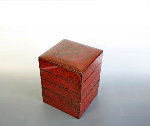 0170 A five-tiered bento box decorated with a moss pattern, characteristic of Tsugaru lacquerware..　<BR>/ 02 Japan "Bento box"　重箱 /JAPAN japanese antique vintage lacquerware