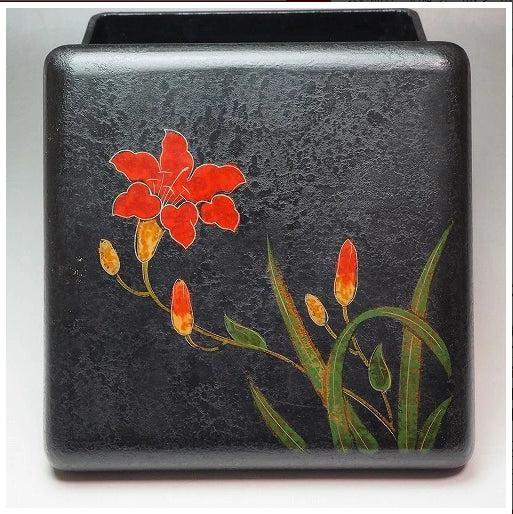 0790 Floral patterned two-tiered bento box　/ 02 Japan "Bento box"　重箱 /JAPAN japanese antique vintage lacquerware