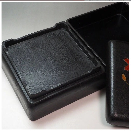 0790 Floral patterned two-tiered bento box　/ 02 Japan "Bento box"　重箱 /JAPAN japanese antique vintage lacquerware