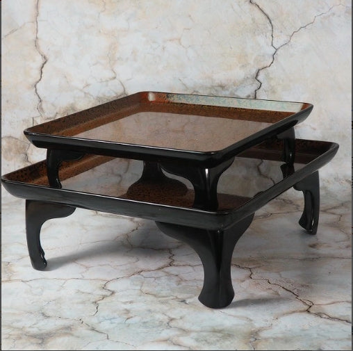 <br>研ぎ出し螺鈿 大膳と小膳組 10組 0812,081 Polished and inlaid mother-of-pearl large and small tray set (10 sets) 0812,081<br>漆器 天然木 漆<BR><BR>02 Japan "zen"　膳　JAPAN antique vintage tableware lacquerware try