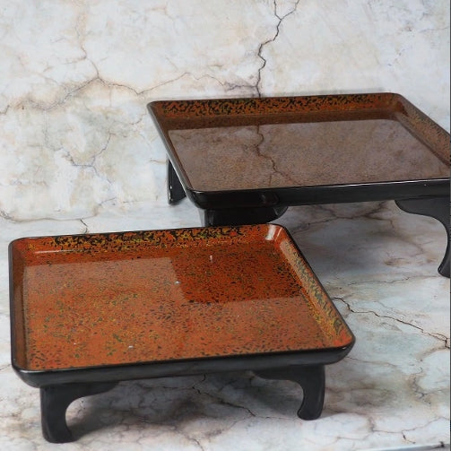 <br>研ぎ出し螺鈿 大膳と小膳組 10組 0812,081 Polished and inlaid mother-of-pearl large and small tray set (10 sets) 0812,081<br>漆器 天然木 漆<BR><BR>02 Japan "zen"　膳　JAPAN antique vintage tableware lacquerware try