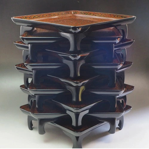 <br>研ぎ出し螺鈿 大膳と小膳組 10組 0812,081 Polished and inlaid mother-of-pearl large and small tray set (10 sets) 0812,081<br>漆器 天然木 漆<BR><BR>02 Japan "zen"　膳　JAPAN antique vintage tableware lacquerware try