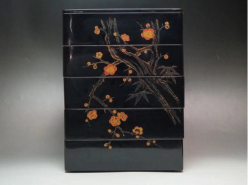 <BR>0779 Murakami wood carving, lacquered lacquerware, gold polished tiered box.<BR><BR>/ 02 Japan "Bento box"　重箱 /JAPAN japanese antique vintage lacquerware
