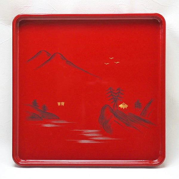 <br>会席膳 山水文様お膳 10枚組 0002 Set of 10 serving trays with mountain pattern, 0002<br>漆器 天然木 漆<BR><BR>02 Japan "zen"　膳　JAPAN antique vintage tableware lacquerware try