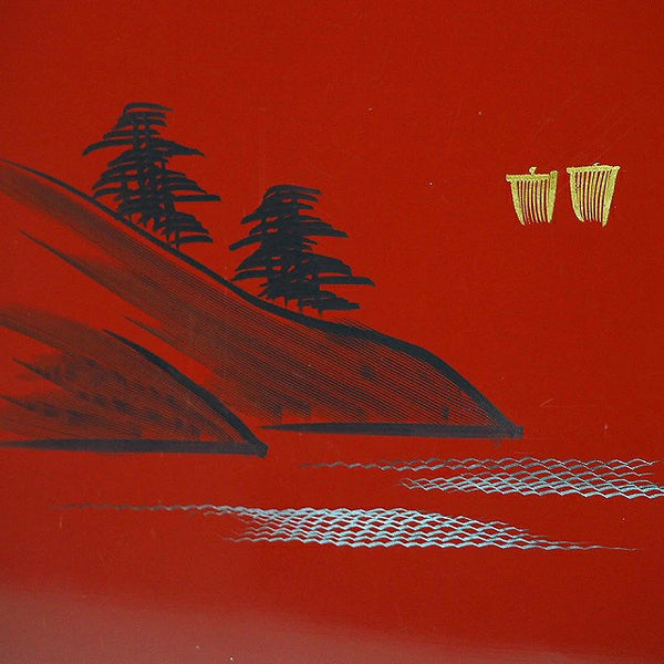 <br>会席膳 山水文様お膳 10枚組 0002 Set of 10 serving trays with mountain pattern, 0002<br>漆器 天然木 漆<BR><BR>02 Japan "zen"　膳　JAPAN antique vintage tableware lacquerware try