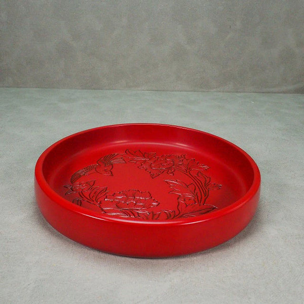 <br>村上木彫堆朱 花鳥文様 盆 0026 Murakami Wood Carving Lacquerware Tray with Flower and Bird Design 0026<br>漆器 天然木 漆<BR><BR>02 Japan "zen"　膳　JAPAN antique vintage tableware lacquerware try