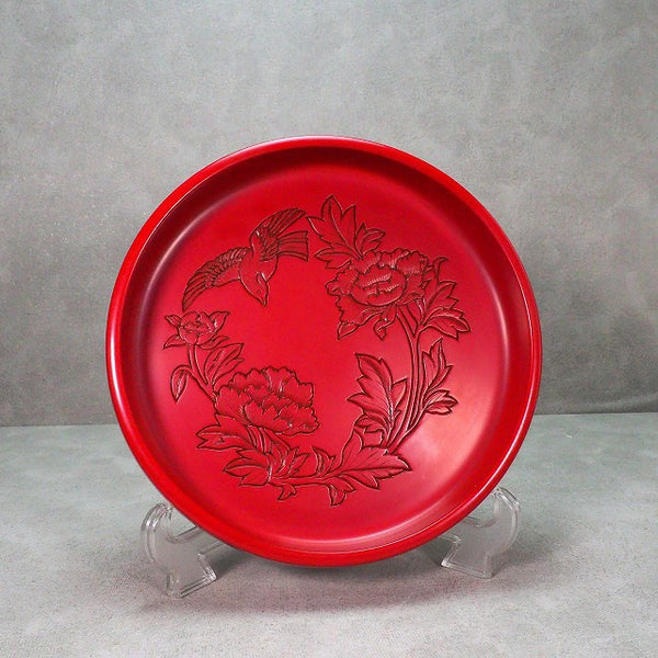 <br>村上木彫堆朱 花鳥文様 盆 0026 Murakami Wood Carving Lacquerware Tray with Flower and Bird Design 0026<br>漆器 天然木 漆<BR><BR>02 Japan "zen"　膳　JAPAN antique vintage tableware lacquerware try