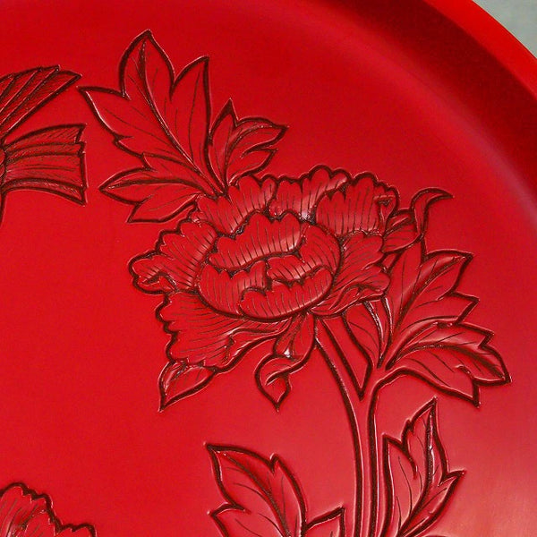 <br>村上木彫堆朱 花鳥文様 盆 0026 Murakami Wood Carving Lacquerware Tray with Flower and Bird Design 0026<br>漆器 天然木 漆<BR><BR>02 Japan "zen"　膳　JAPAN antique vintage tableware lacquerware try
