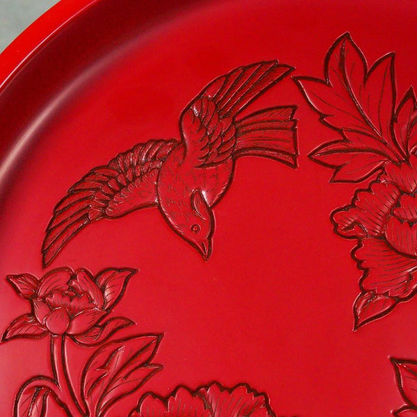 <br>村上木彫堆朱 花鳥文様 盆 0026 Murakami Wood Carving Lacquerware Tray with Flower and Bird Design 0026<br>漆器 天然木 漆<BR><BR>02 Japan "zen"　膳　JAPAN antique vintage tableware lacquerware try