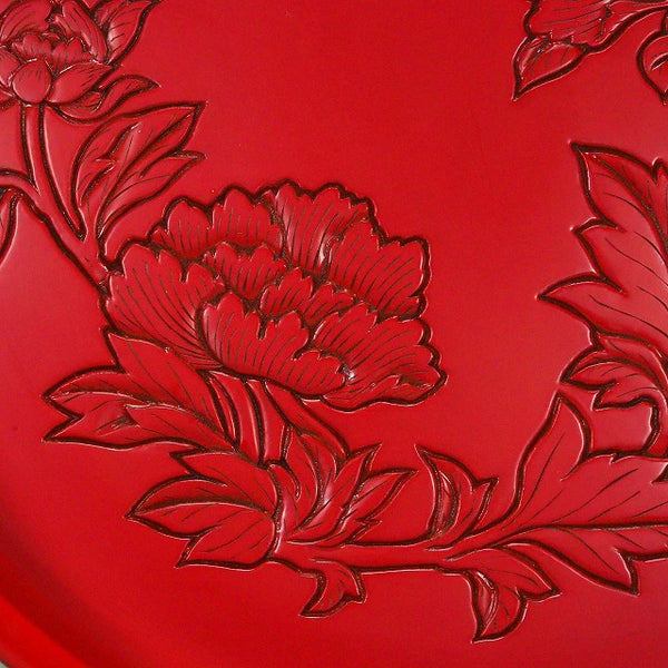 <br>村上木彫堆朱 花鳥文様 盆 0026 Murakami Wood Carving Lacquerware Tray with Flower and Bird Design 0026<br>漆器 天然木 漆<BR><BR>02 Japan "zen"　膳　JAPAN antique vintage tableware lacquerware try