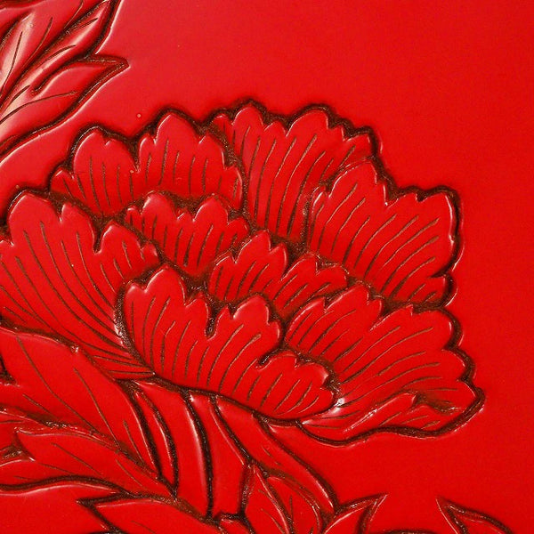 <br>村上木彫堆朱 花鳥文様 盆 0026 Murakami Wood Carving Lacquerware Tray with Flower and Bird Design 0026<br>漆器 天然木 漆<BR><BR>02 Japan "zen"　膳　JAPAN antique vintage tableware lacquerware try