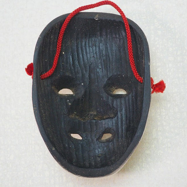 Noh mask old man small wooden carving set of 2 0001　<BR>/ 1306　Japanese doll others　/ JAPAN　japanese antique vintage doll