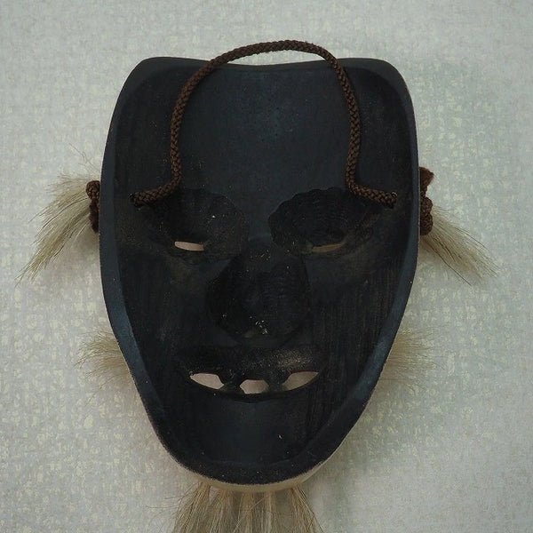 Noh mask old man small wooden carving set of 2 0001　<BR>/ 1306　Japanese doll others　/ JAPAN　japanese antique vintage doll