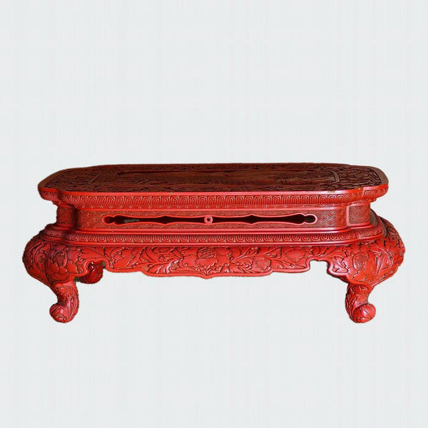 Murakami Wood Carving Tsuishu Peony Figure Flat Table 0035　/　1102　Japan "zen"　膳/JAPAN japanese antique vintage lacquerware