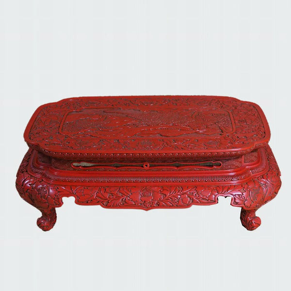 Murakami Wood Carving Tsuishu Peony Figure Flat Table 0035　/　1102　Japan "zen"　膳/JAPAN japanese antique vintage lacquerware
