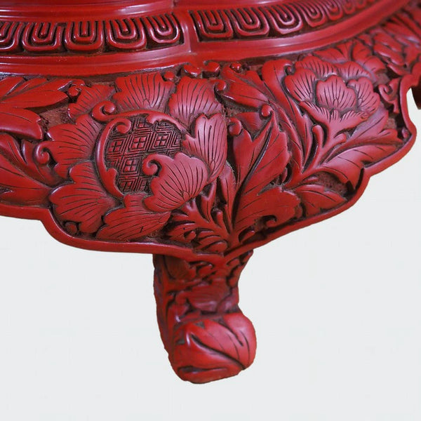 Murakami Wood Carving Tsuishu Peony Figure Flat Table 0035　/　1102　Japan "zen"　膳/JAPAN japanese antique vintage lacquerware