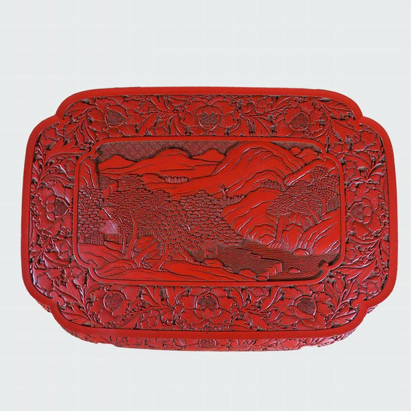 Murakami Wood Carving Tsuishu Peony Figure Flat Table 0035　/　1102　Japan "zen"　膳/JAPAN japanese antique vintage lacquerware