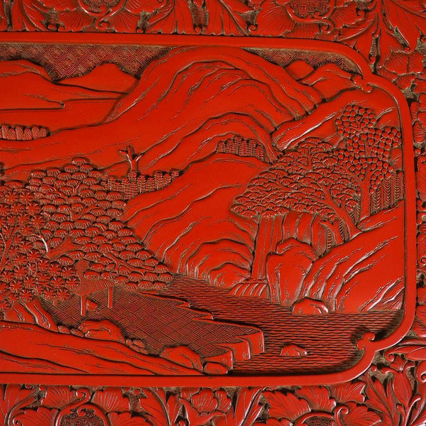 Murakami Wood Carving Tsuishu Peony Figure Flat Table 0035　/　1102　Japan "zen"　膳/JAPAN japanese antique vintage lacquerware