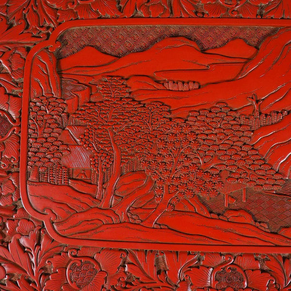 Murakami Wood Carving Tsuishu Peony Figure Flat Table 0035　/　1102　Japan "zen"　膳/JAPAN japanese antique vintage lacquerware