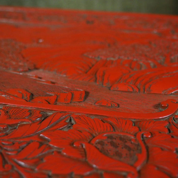 Murakami Wood Carving Tsuishu Peony Figure Flat Table 0035　/　1102　Japan "zen"　膳/JAPAN japanese antique vintage lacquerware