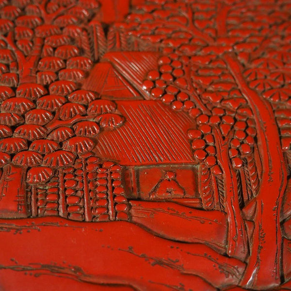 Murakami Wood Carving Tsuishu Peony Figure Flat Table 0035　/　1102　Japan "zen"　膳/JAPAN japanese antique vintage lacquerware