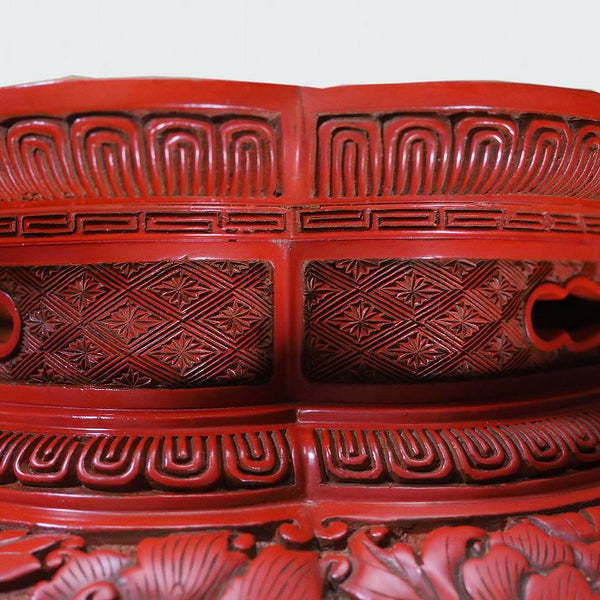 Murakami Wood Carving Tsuishu Peony Figure Flat Table 0035　/　1102　Japan "zen"　膳/JAPAN japanese antique vintage lacquerware