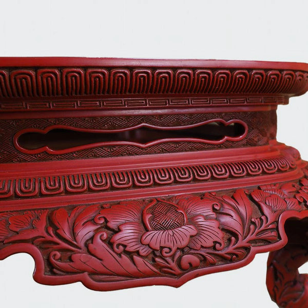 Murakami Wood Carving Tsuishu Peony Figure Flat Table 0035　/　1102　Japan "zen"　膳/JAPAN japanese antique vintage lacquerware
