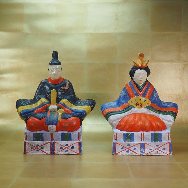 Clay dolls, Emperor and Empress dolls, Ohama dolls 0221　土人形 お内裏様 お雛様 大浜人形　0221 <BR>/ 1301　Japanese clay doll ”Tsuchiningyo” /JAPAN japanese antique vintage doll