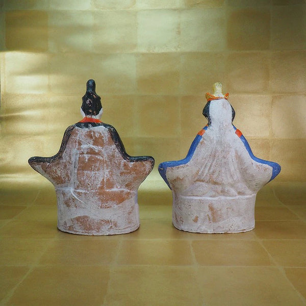 Clay dolls, Emperor and Empress dolls, Ohama dolls 0221　土人形 お内裏様 お雛様 大浜人形　0221 <BR>/ 1301　Japanese clay doll ”Tsuchiningyo” /JAPAN japanese antique vintage doll