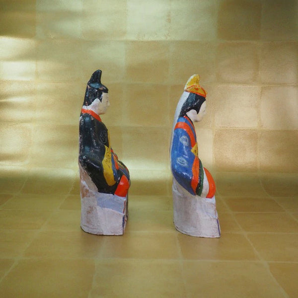 Clay dolls, Emperor and Empress dolls, Ohama dolls 0221　土人形 お内裏様 お雛様 大浜人形　0221 <BR>/ 1301　Japanese clay doll ”Tsuchiningyo” /JAPAN japanese antique vintage doll