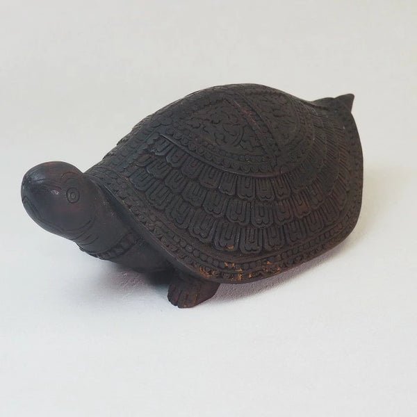 Wooden carving of a turtle figurine　0170<BR>/ 1302　Japanese ｗooden doll　/　JAPAN japanese antique vintage doll