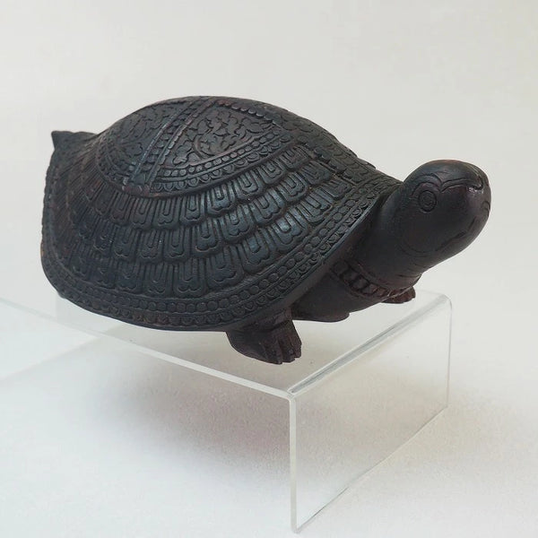 Wooden carving of a turtle figurine　0170<BR>/ 1302　Japanese ｗooden doll　/　JAPAN japanese antique vintage doll