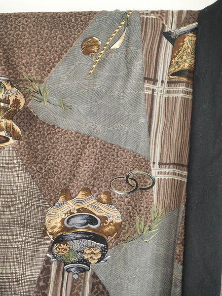 "Juban" 0002  Tea utensils pattern　Japanese vintage kimono underwear