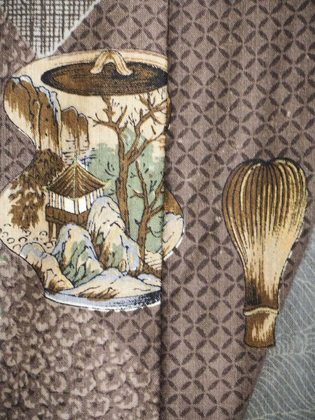 "Juban" 0002  Tea utensils pattern　Japanese vintage kimono underwear
