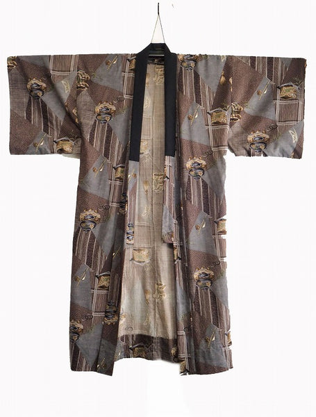 "Juban" 0002  Tea utensils pattern　Japanese vintage kimono underwear