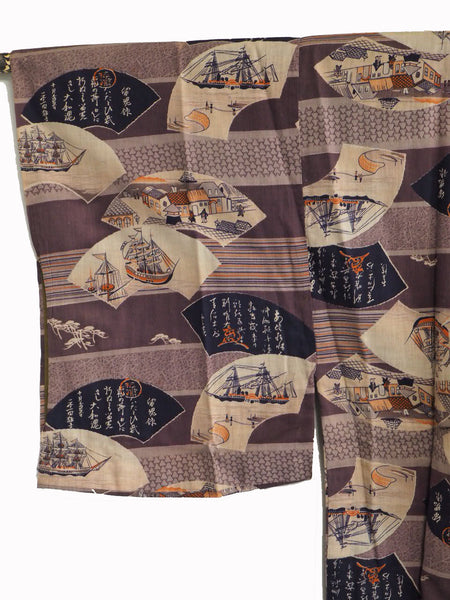 "Juban" 0009 Early European ships pattern　Japanese vintage kimono underwear