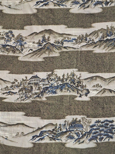 "Juban" 0017 Landscape pattern of mountain temple　Japanese vintage kimono underwea