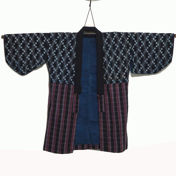 Noragi 0024 Japanese vintage jacket Cotton Indigo dye  Stripe pattern and Kasuri pattern