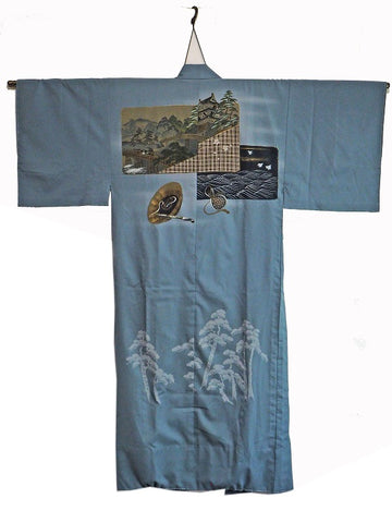 "Juban" 0025 Edo Castle, Wave Chidori and Travel Tools Patterns　Japanese vintage kimono underwea